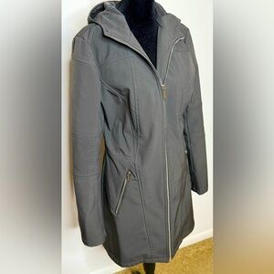 Michael Kors Gun metal Gray soft shell mid length Fall Winter coat hood medium